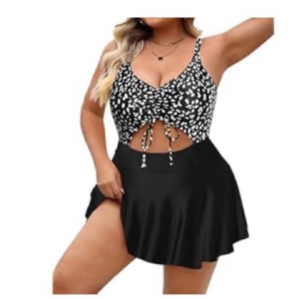 Yonique 22W One piece tummy control bathing suit with skirt